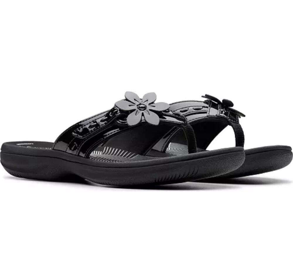 Clarks Cloudsteppers Breeze Opal H Flip-Flops Sandals Black Women’s Sz 8 M New